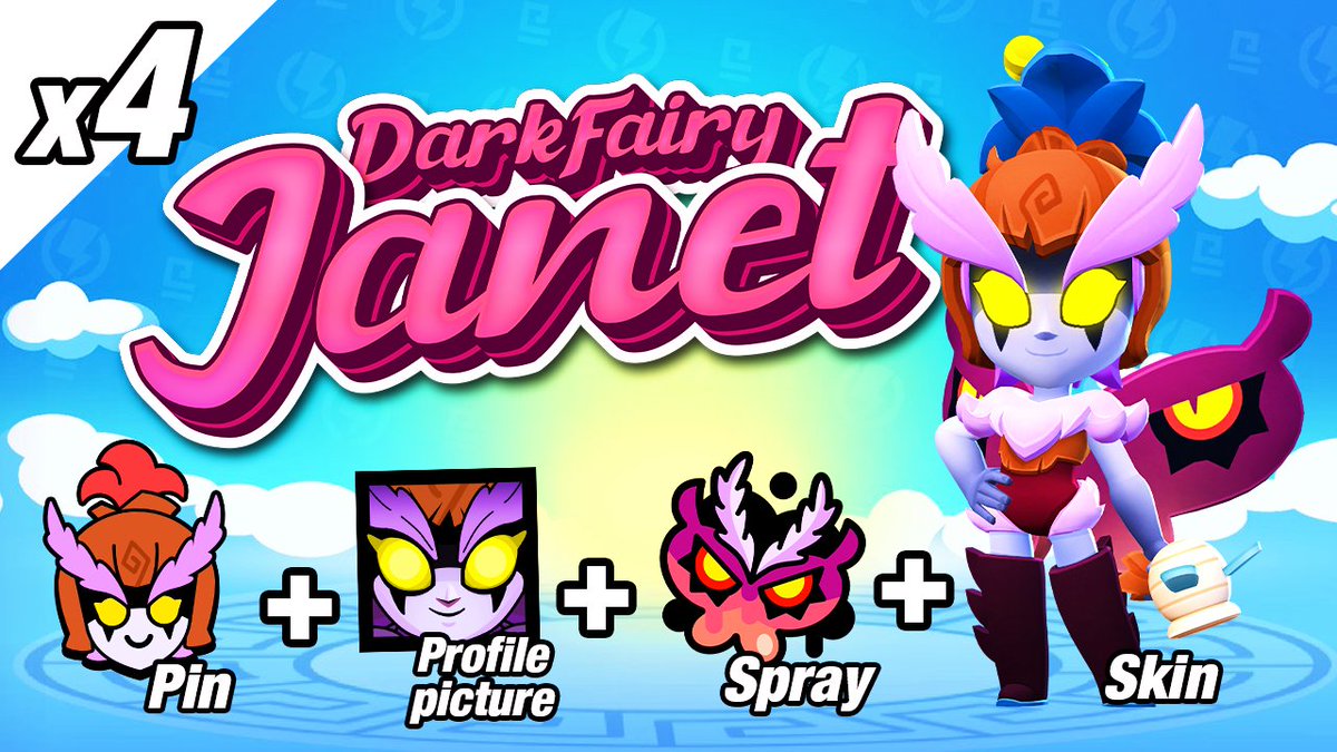 🎁GIVING AWAY 4 [skins Dark Fairy Janet + Pin + Spray + Profile Picture] ! 🎁

To enter :
👉follow @PiouPiouLover 
❤️Like
🗨️Comment on your favorite part of the update

4 Winners picked on 3rd july !

#DarkFairyJanetGiveaway #brawlstars