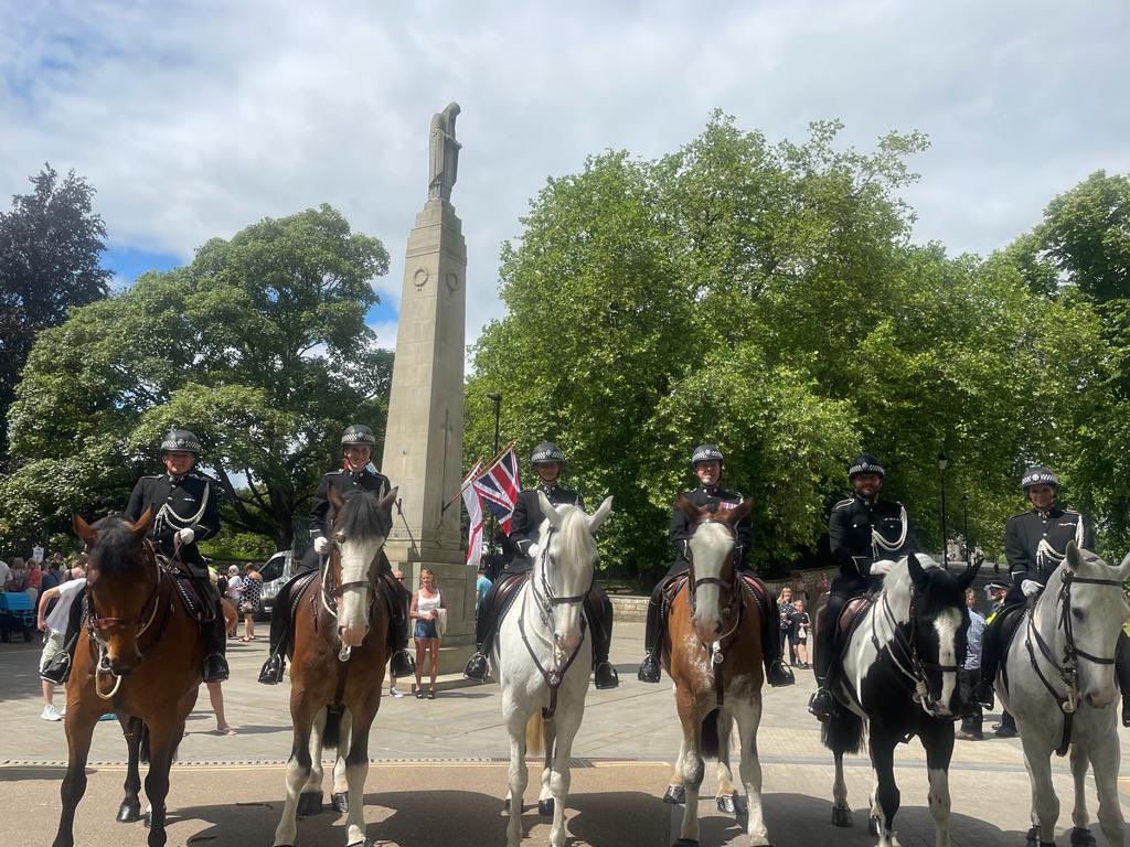 PC_Reed's tweet image. #armedforcesday2023 in Doncaster. 
Left to right:
Woody, Sully, Moose, Henry, Treeton and Foggy.