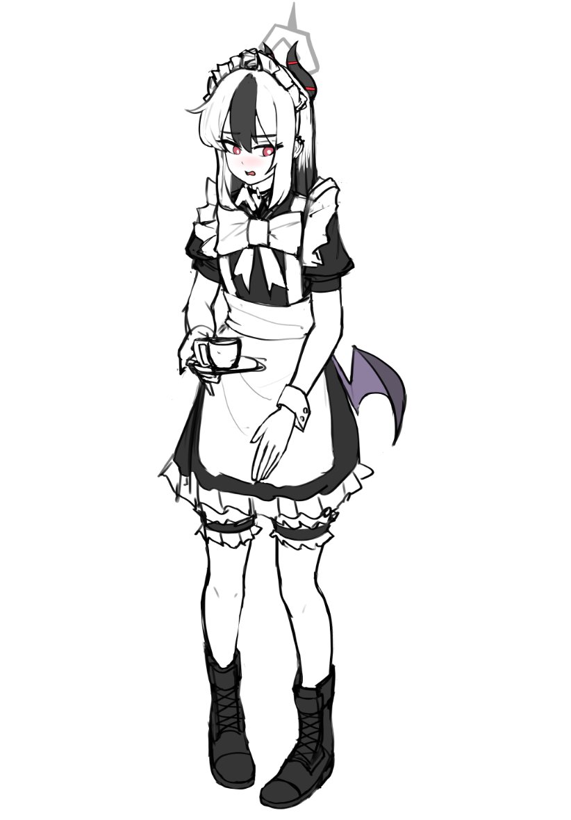 kayoko (blue archive) 1girl horns solo enmaided apron maid alternate costume  illustration images
