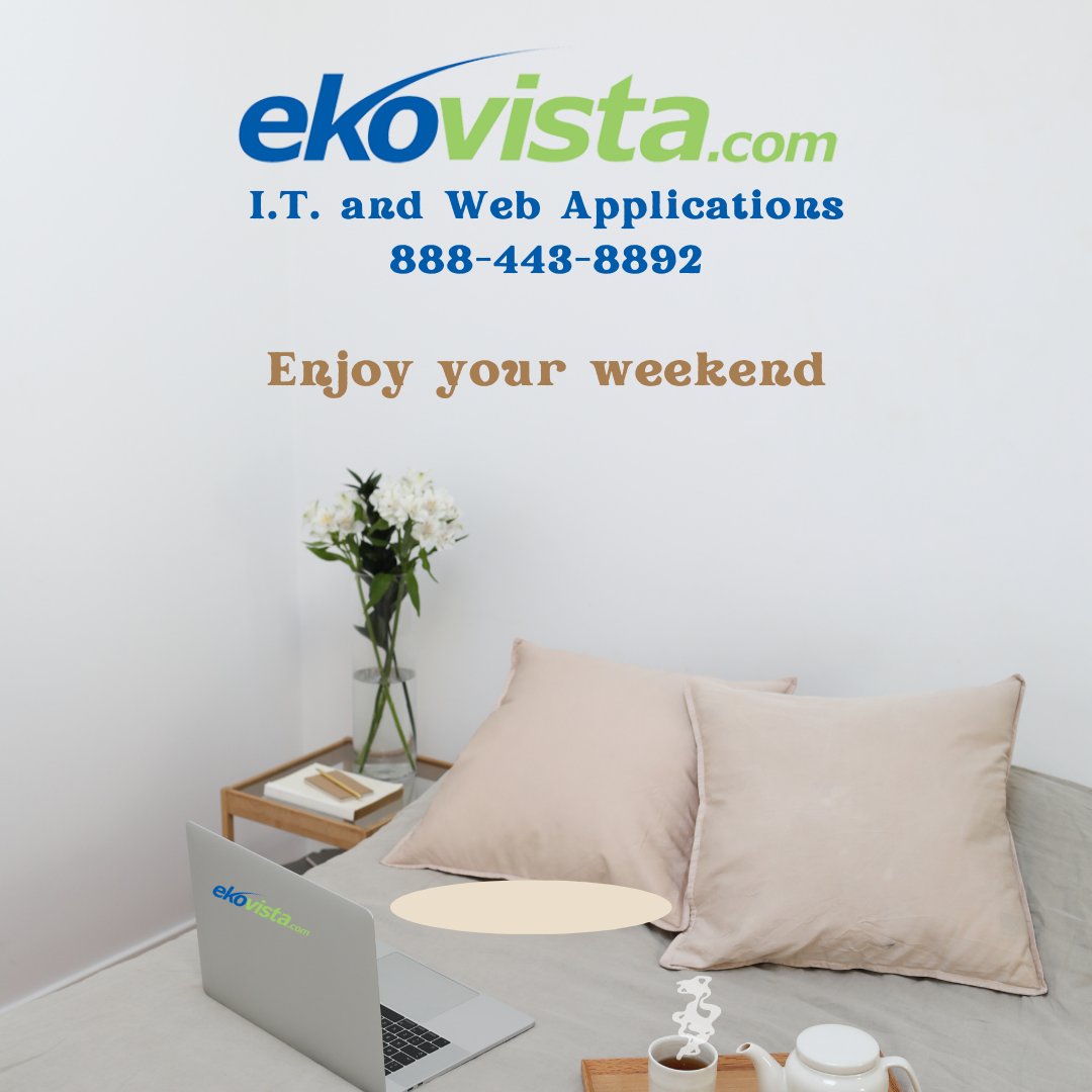 ekovista's tweet photo. Take a break from the hustle and bustle of daily life and enjoy the weekend!

Tel: 888-443-8892
Link: https://t.co/LQbvEbu5Um
Email: sales@ekovista.com
#itprofessionals #itsolutions  #serverinstall #computerservice #cloudcomputing #cloudserver #cybersecurity  #ekovista https://t.co/HO4bp1cS96