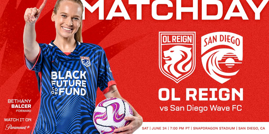 Let's get it. IT'S MATCHDAY! 🗣️

🆚 San Diego Wave FC 
🗓️ Saturday 6/24, 7:00pm PT 
🏟️ Snapdragon Stadium
📺 @paramountplus
🎉Local watch party: @RoughTumblePub

 #ReignSupreme