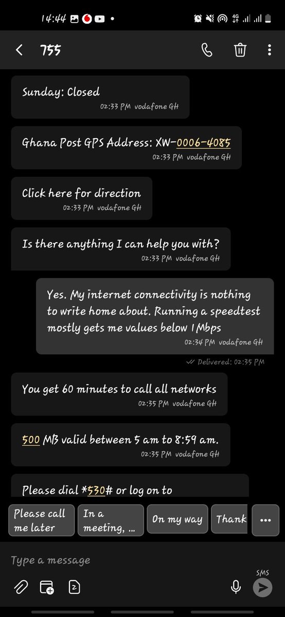 someQhuacyBi's tweet photo. @VodafoneGhana @Askvodafonegh Please help me rate this chatbot experience. https://t.co/Cf64dOhquU