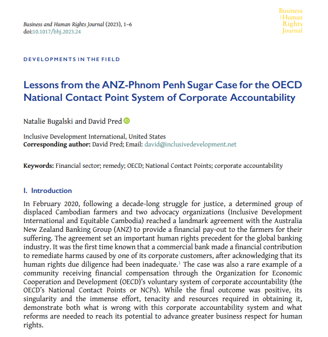 Read our latest Developments in the Field article on 'Lessons from the ANZ-Phnom Penh Sugar Case for the OECD National Contact Point System of Corporate Accountability' by Natalie Bugalski and David Pred. cambridge.org/core/journals/… @ARamasastry