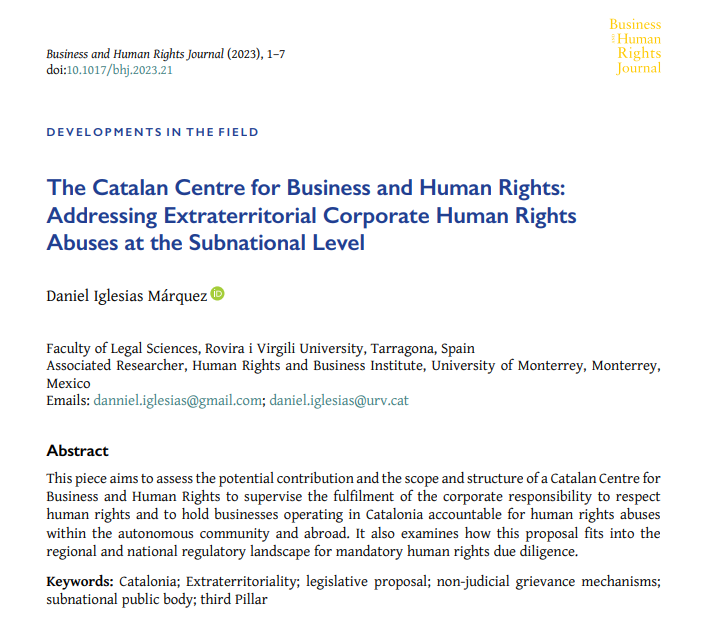 How can a Catalan Centre for Business and Human Rights ensure that companies respect human rights at home and abroad? Read our new DiF article on this innovative proposal and its challenges by Daniel Iglesias Márquez. cambridge.org/core/journals/… @ARamasastry