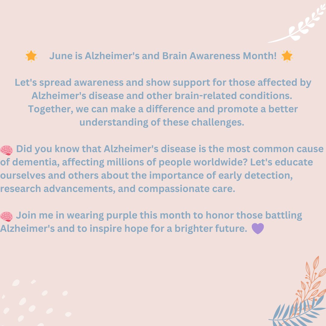 #AlzheimersAwareness #BrainAwarenessMonth #EndAlzheimers #PurpleForACause #MemoryMatters #DementiaSupport #CureForAlzheimers #BrainHealthMatters