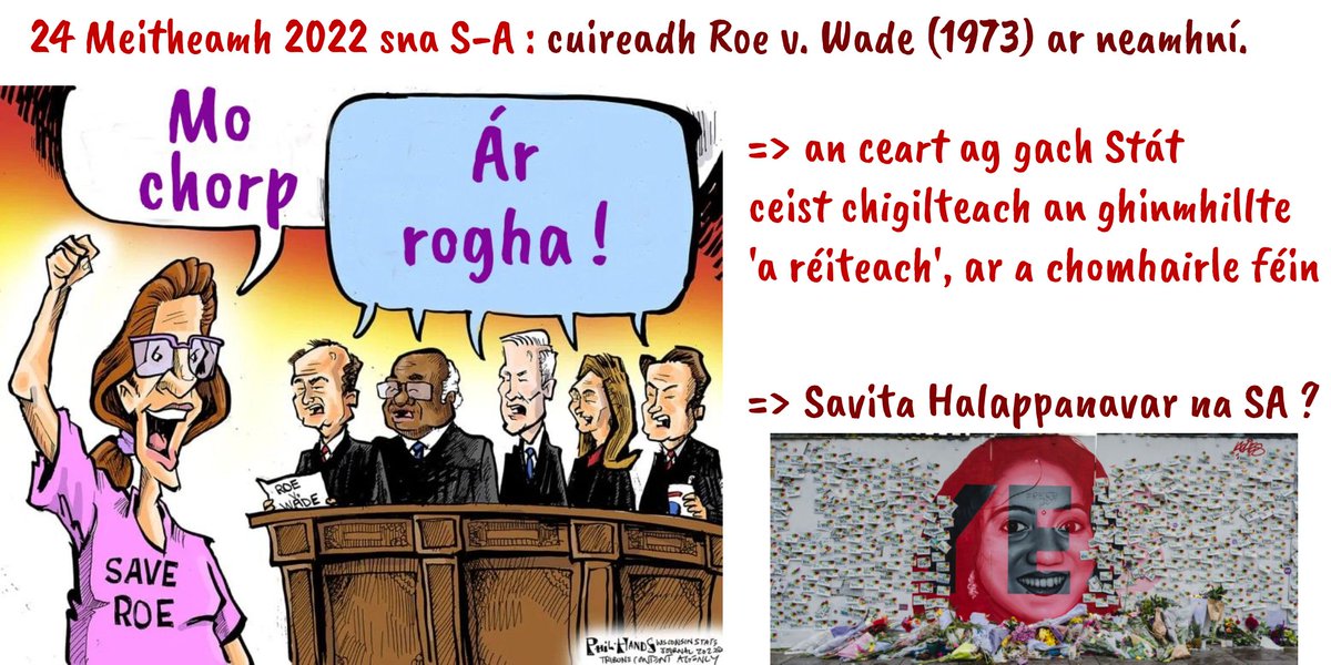 24 Meitheamh 2022
Chuir Cúirt Uachtarach na SA rialú an cháis idir Roe v Wade (1973) ar neamhní.
Bua mór do Phoblachtaigh i Meiriceá 
ga.wikipedia.org/wiki/Roe_v._Wa…
An lámh in uachtar ag na caomhaigh san Eoraip freisin
mar sh 2021 &amp; beart dianteannta i gcoinne an ghinmhillte sa Pholainn