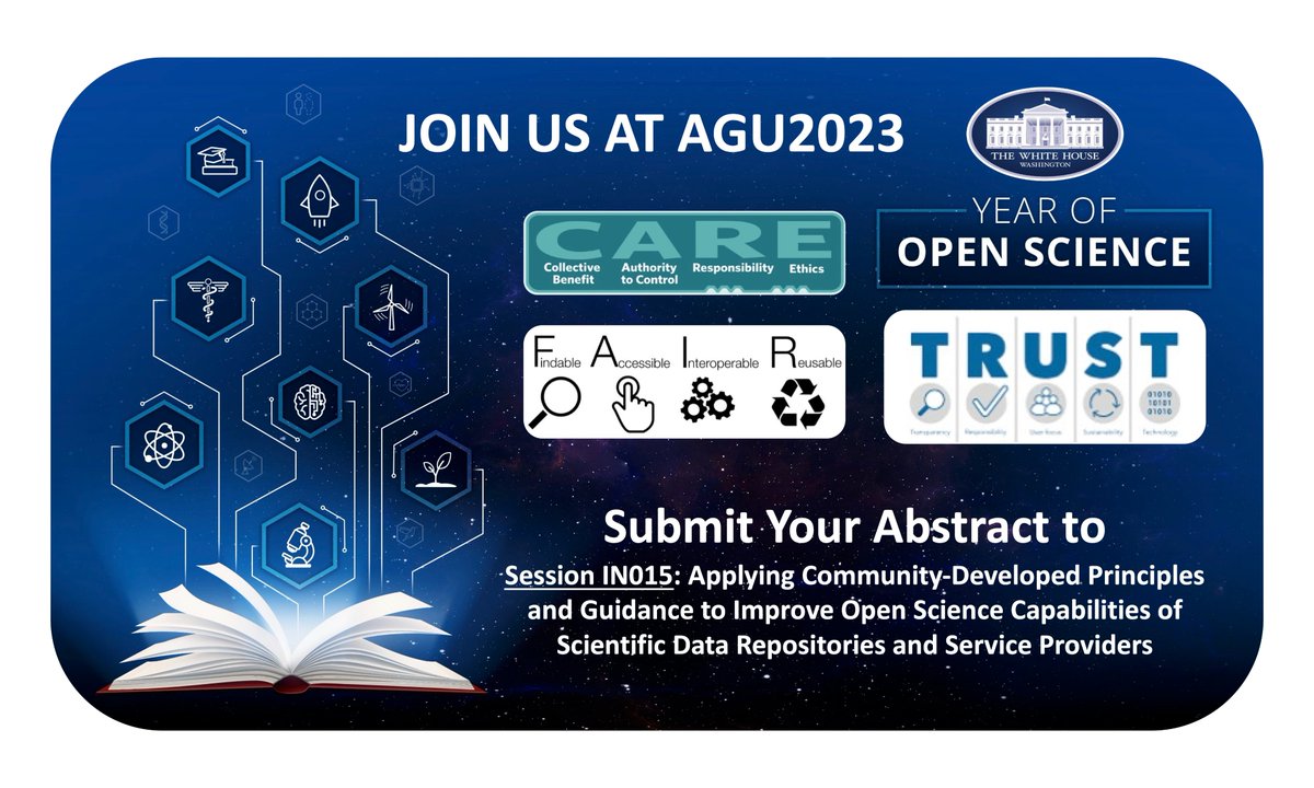 Sharing #scientificdata? Enabling #openscience? Adopting #FAIR, #TRUST, #CARE Principles? Attending #AGU23? Submit your abstract to the following session by 2 August 2023: agu.confex.com/agu/fm23/preli…