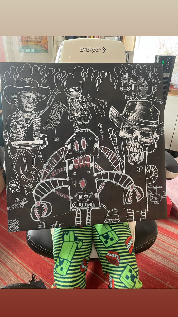 akachambo's tweet image. This is what happens when I paint with my 9 year old son…👇🏻👀 magic!✊💚🎭💲C