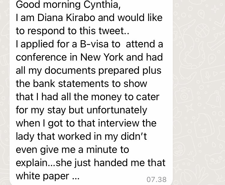 <a href="/usmissionuganda/">U.S. Mission Uganda</a> Some DMs I am getting about the negative experiences Ugandans go through at the <a href="/usmissionuganda/">U.S. Mission Uganda</a> , sad and disappointing experiences #visareforms #travelfreedomforall. All Ugandans should be subjected to fair visa decisions and travel freedom!