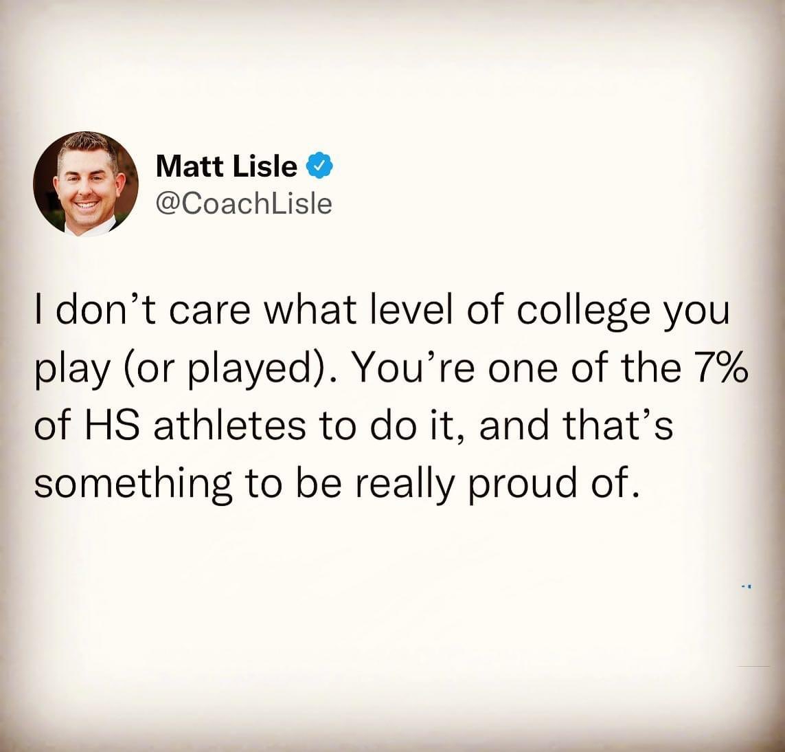 fritts57's tweet photo. Do what you love to do. Be blessed you are able to continue playing regardless. There’s good athletes at every level. Talked with an athlete the other day receiving $20k per year in money at D3 level. The #D1orBust attitude sets you up for failure. https://t.co/WPNEkITXog