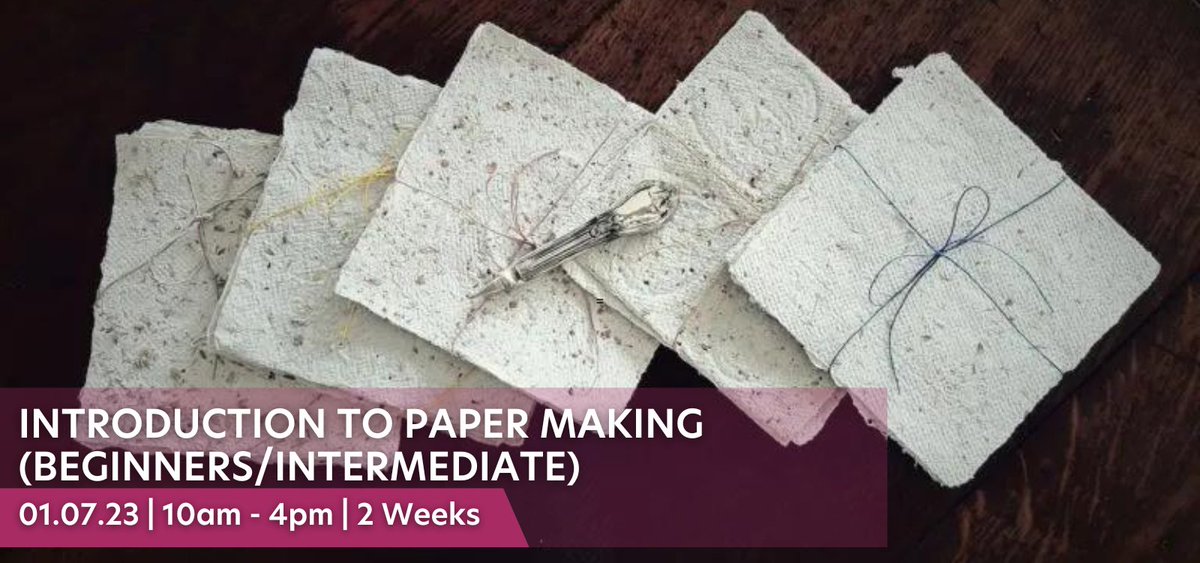 This fun, hands-on course will introduce you to the art of paper making. Learn how to use recycled cotton pulp & experiment with fibres and materials to form your own sheets of paper.

Start 01/07/23 | 10am - 4pm | 2 weeks | Discover more 👉 bit.ly/3CvCzqS 

#Papermaking
