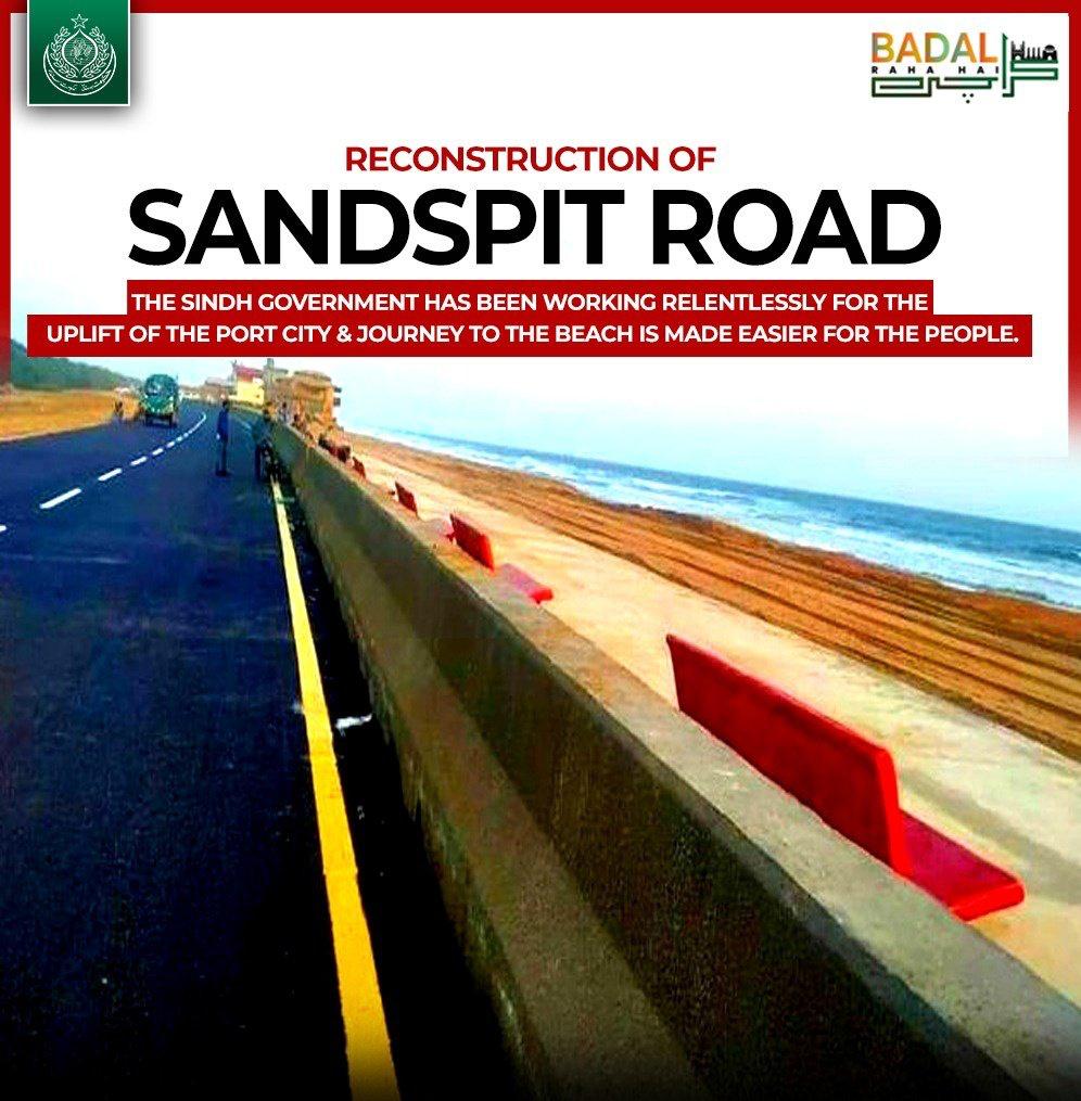 Reconstruction of Sandspit Road, The #SindhGovt has been working relentlessly for the uplift of the port city & journey to the beach is made easier for the people - ThankYou @BBhuttoZardari ❤ #KarachiWorks