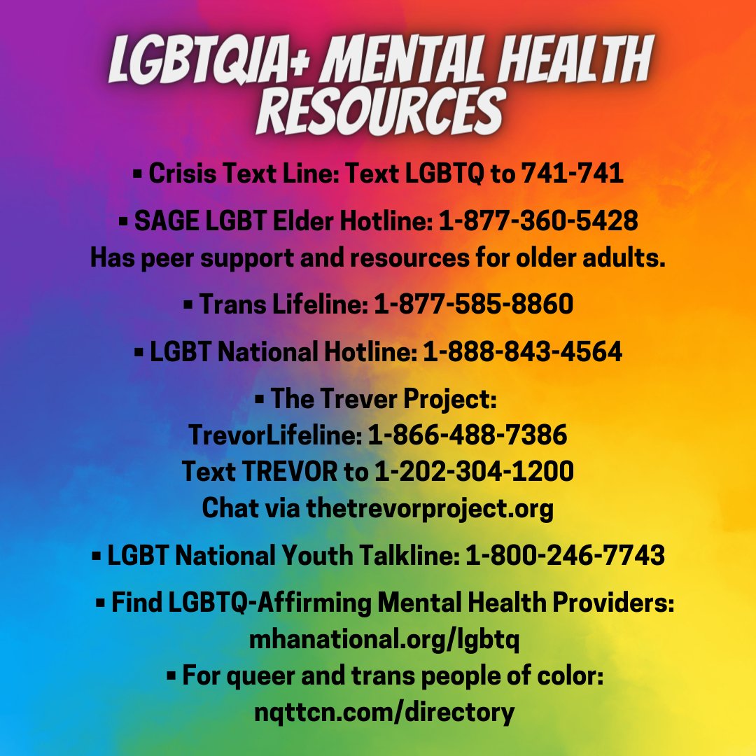 Check out these LGBTQIA+ Mental Health Resources! 🤩 Our partners at SQSH St. Louis also have a lot of good resources at thesqsh.org/resources 🏳️‍🌈 Our next LGBTQIA+ Connections Support Group will meet online on Monday, July 3rd 🥳 Register for FREE at namistl.org/event/online-l…