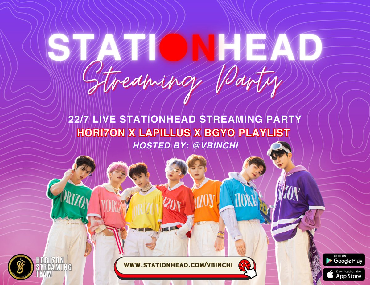 [📣] ANNOUNCEMENT    

Our Stationhead Streaming Party is 22/7 live! Tonight's playlist? It's HORI7ON x LAPILLUS x BGYO songs!

JOIN US HERE 👇
🔗: share.stationhead.com/5zVJbO5JN2z 

#HORI7ON #호라이즌 
#WeAreOneForSeven
@HORI7ONofficial