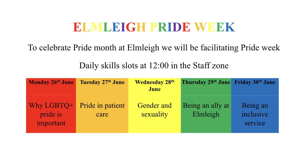 Pride week skills slot timetable for next week #everyoneswelcomehere #PrideMonth