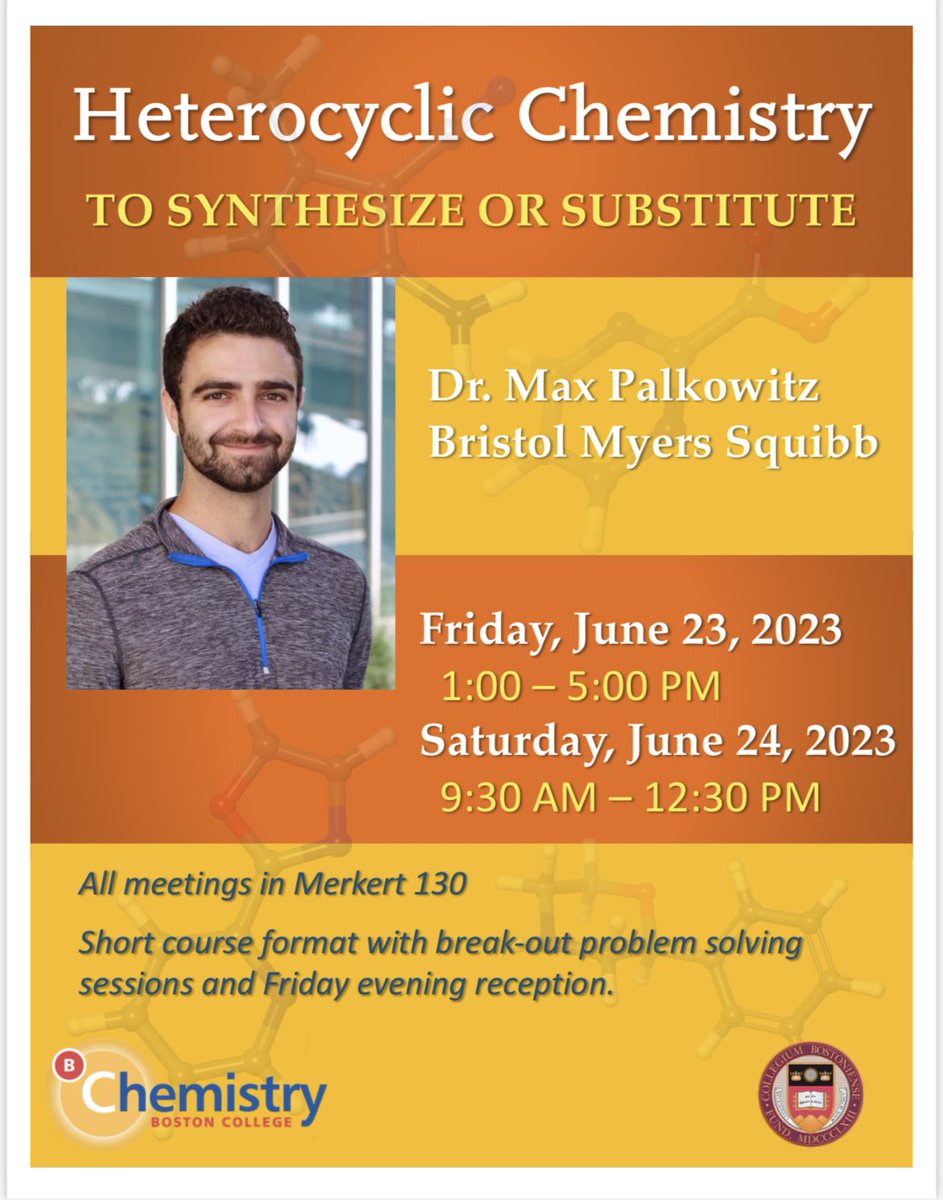 Thanks <a href="/ChemistryBC/">Boston College Chemistry</a> for hosting me to teach heterocycles! It was truly a special experience to teach in the same lecture hall that I took so many classes in and also to be able to share what I learned from <a href="/BaranLabReads/">Baran Lab</a> with the chemistry community where I learned so much💛❤️🦅