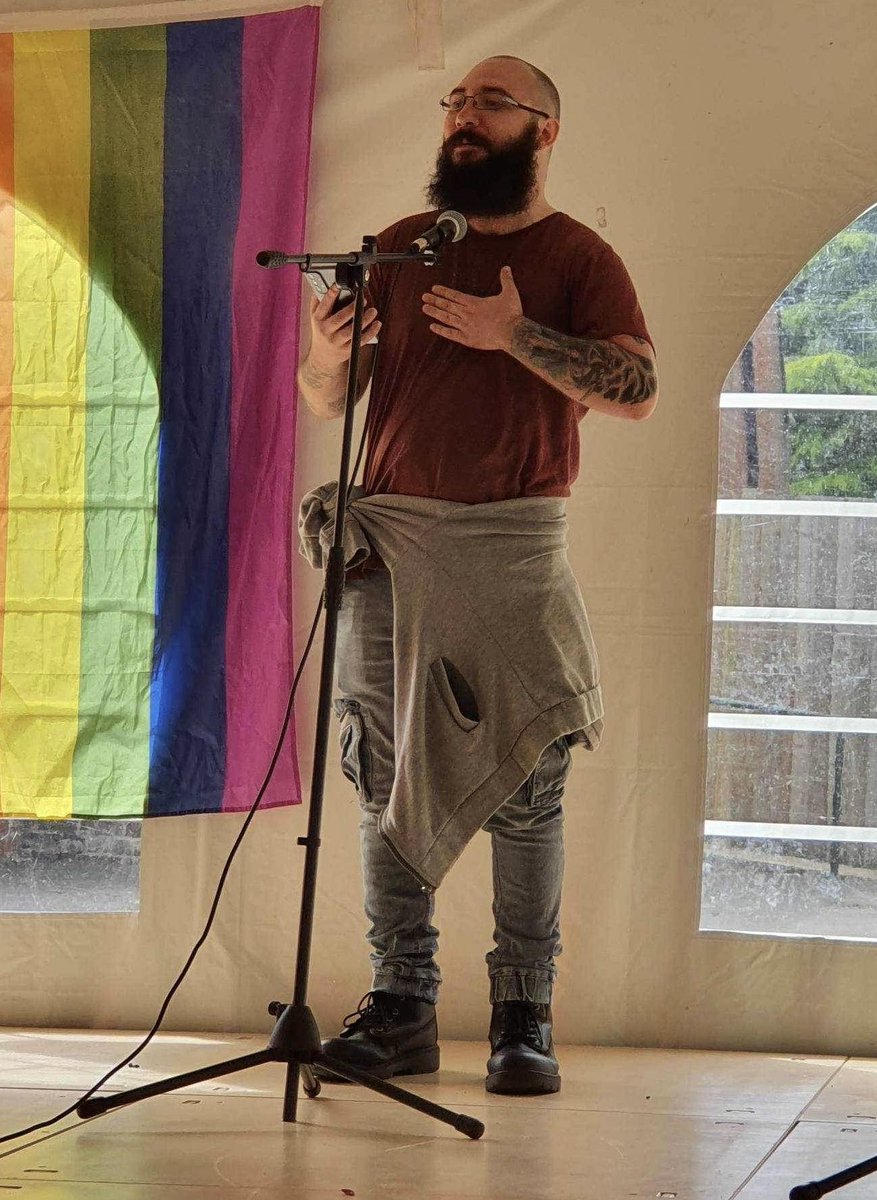 Congratulations to our graduate and open mic regular, <a href="/ghostjb1/">Jordan Biddulph</a> Jordan, who read his poetry at #StokeOnTrent #Pride in the Fringe Tent today 🏳️‍🌈🏳️‍⚧️ 👏👏👏