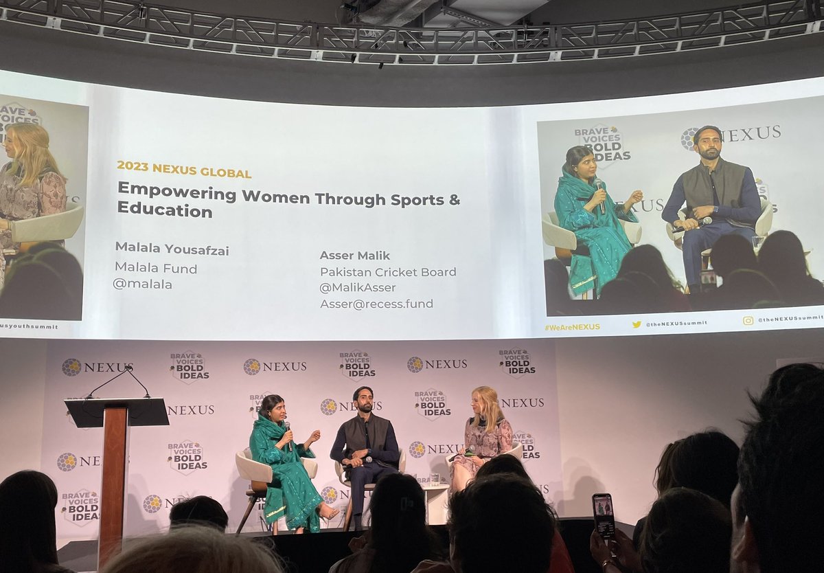 @Malala x @MalikAsser speaking about empowering women through sports & education @theNEXUSsummit 🤍🔋