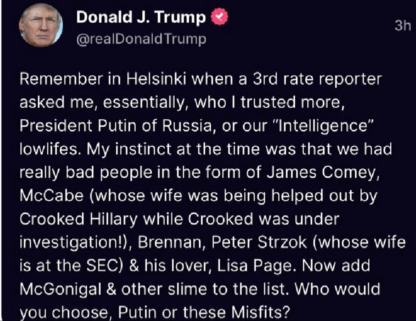 Wake up Republicans! The 'leader' you endlessly defend and slobber all over has his full allegiance to Putin, and not the US. He states it in his own words today. This is what you want to lead America?