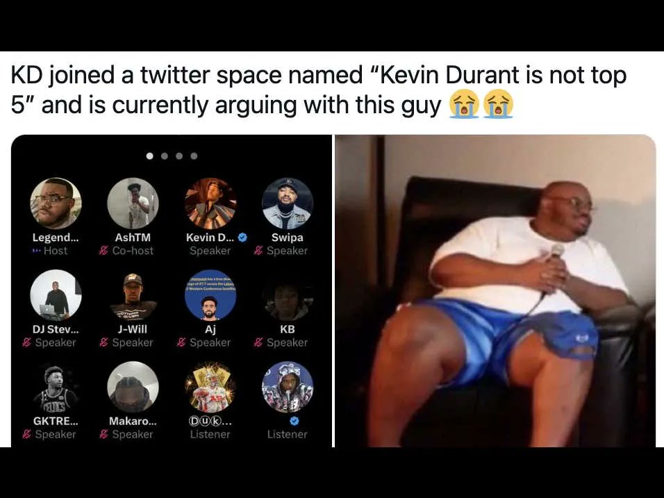 Barstool Sports on X: Kevin Durant Joined A Twitter Space Whose