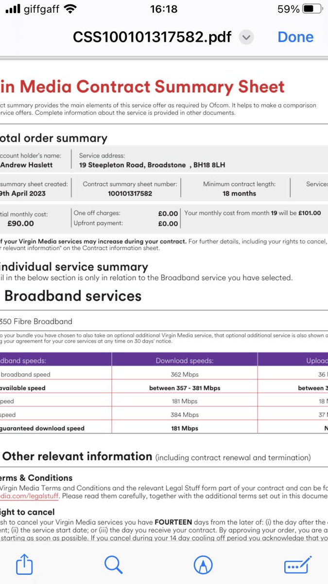 bbjames69's tweet photo. @virginmedia Original contract says £90 per month and £101 from month 19 which isn’t till Jan 2025 https://t.co/LYIgIzehX8
