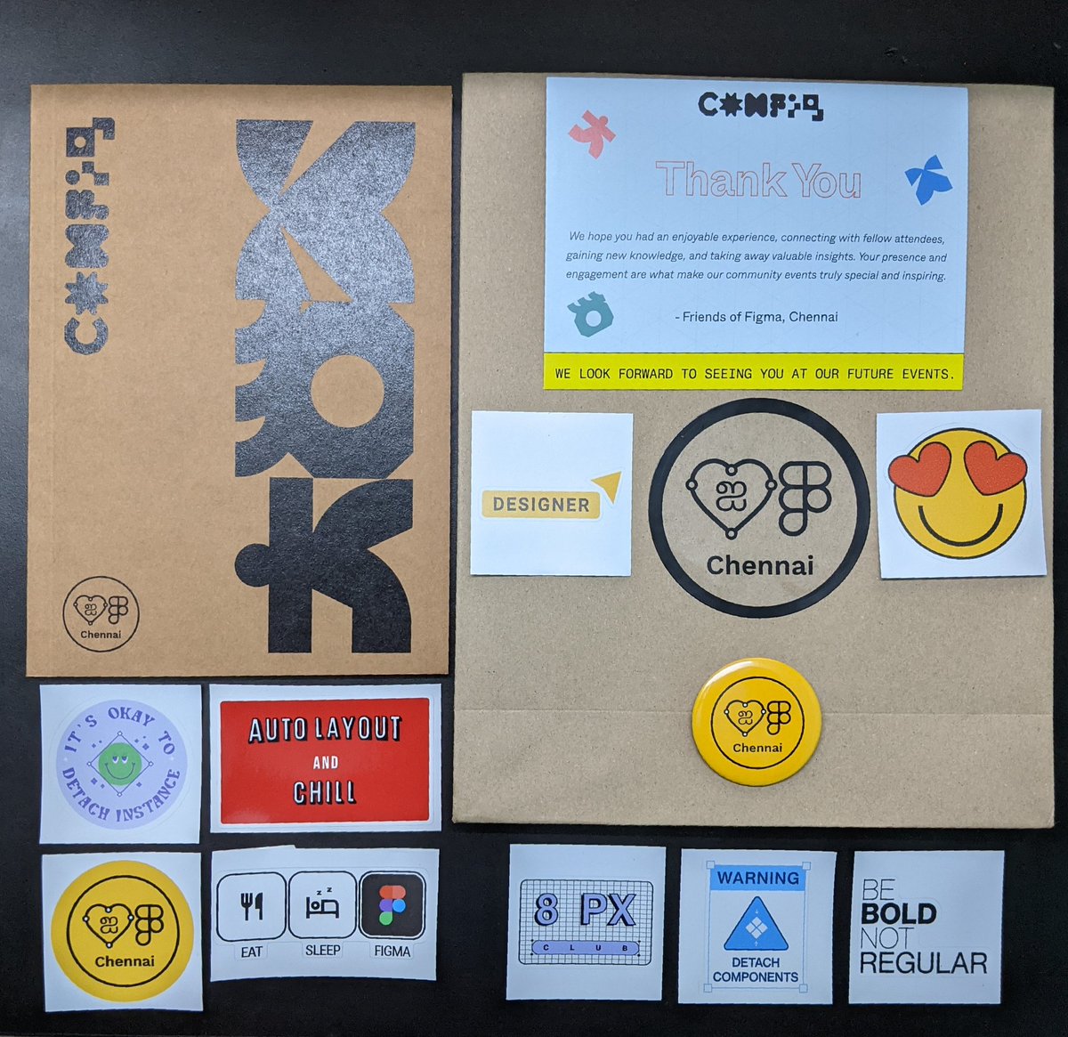 Figma Config 2023 Watch Party Straight Outta Chennai with <a href="/fof_chennai/">Fof Chennai</a> 💥🎉

Thank you <a href="/figma/">Figma</a> for these cool Swags🤘🏼🔥

And <a href="/SandeepBaskaran/">Sandeep Baskaran</a> for organizing an insightful evening filled with design and Figma knowledge sessions 🙌🏽

#Config2023
#ConfigWatchParty