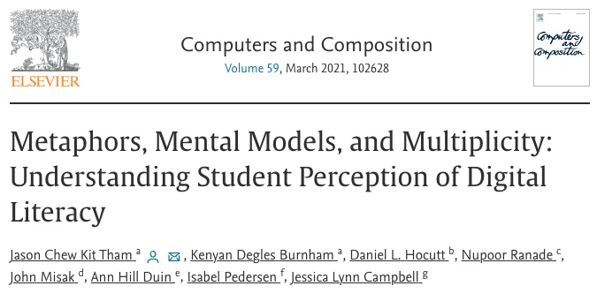 Paper titled "Metaphors, Mental Models & Multiplicity: Understanding Student Perception of Digital Literacy"