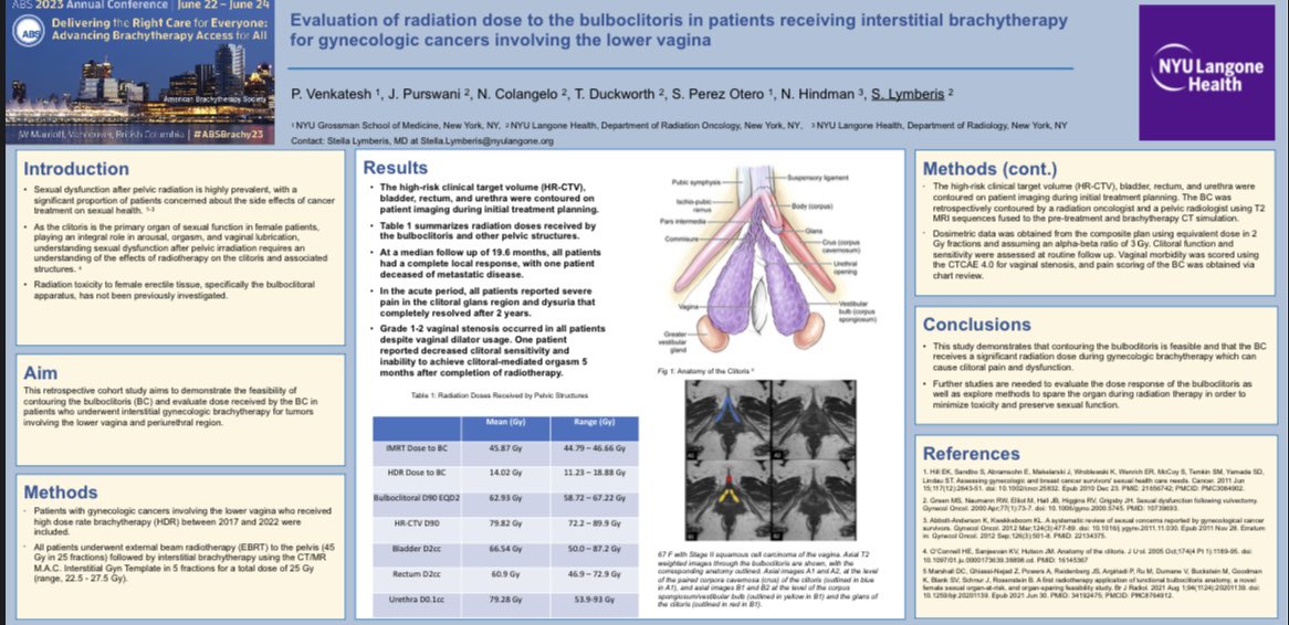 First evaluation of radiation dose to the bulboclitorus for gynecologic interstitial brachytherapy. Improving female sexual function and quality of life after cancer treatment. Pooja Venkatesh soon to be MD #ABSBrachy23 #ThisisBrachytherapy #femalesexuality