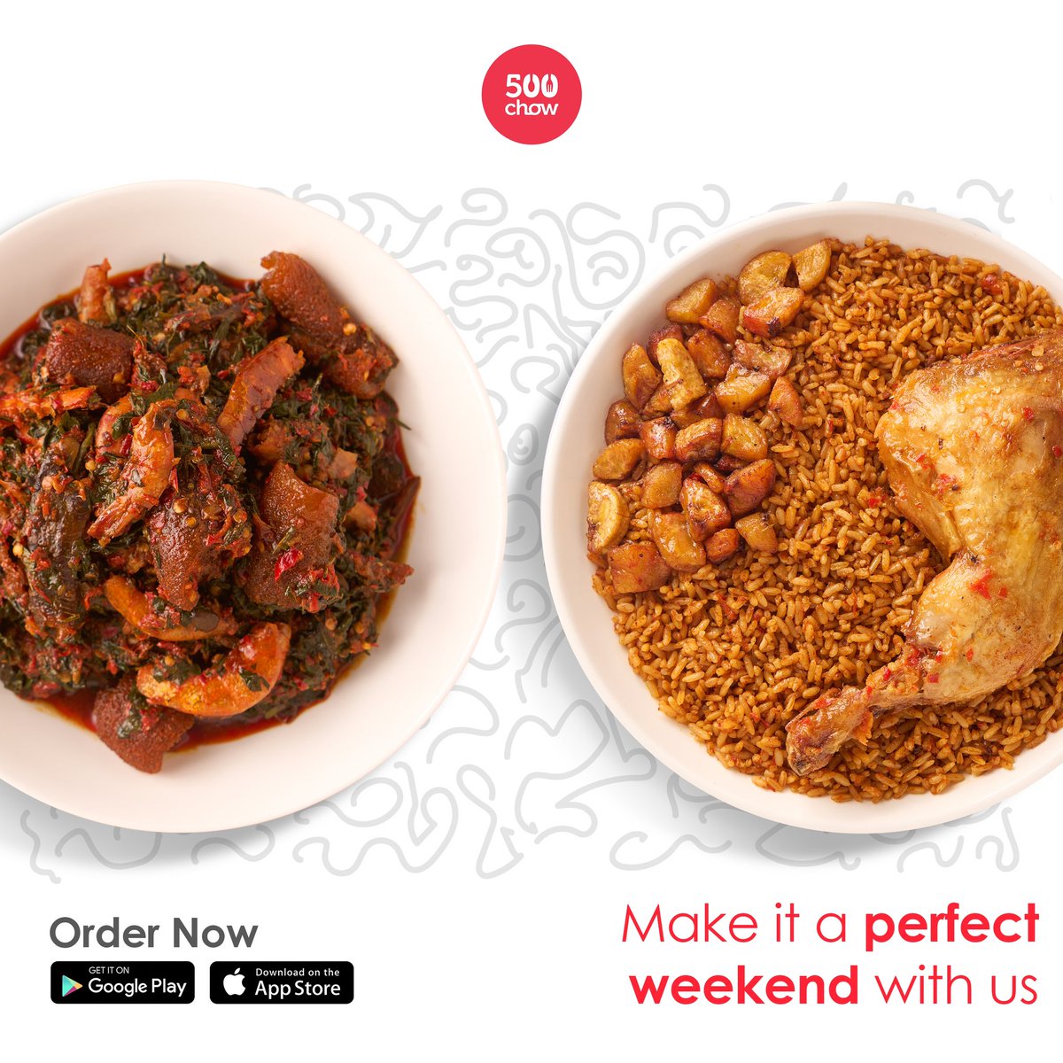 500chow's tweet image. Nothing says it&apos;s time for a good time like the weekend. Dig into one or two meals from our menu for a perfect one 😍

#thefoodbangs 
#spoiltforchoice