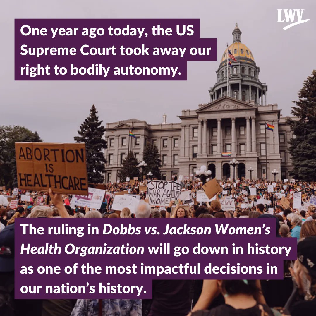 LWV's tweet image. We will continue to fight until everyone has the power to control their own bodies, lives, and futures. #BansOffOurBodies #AbortionIsHealthcare