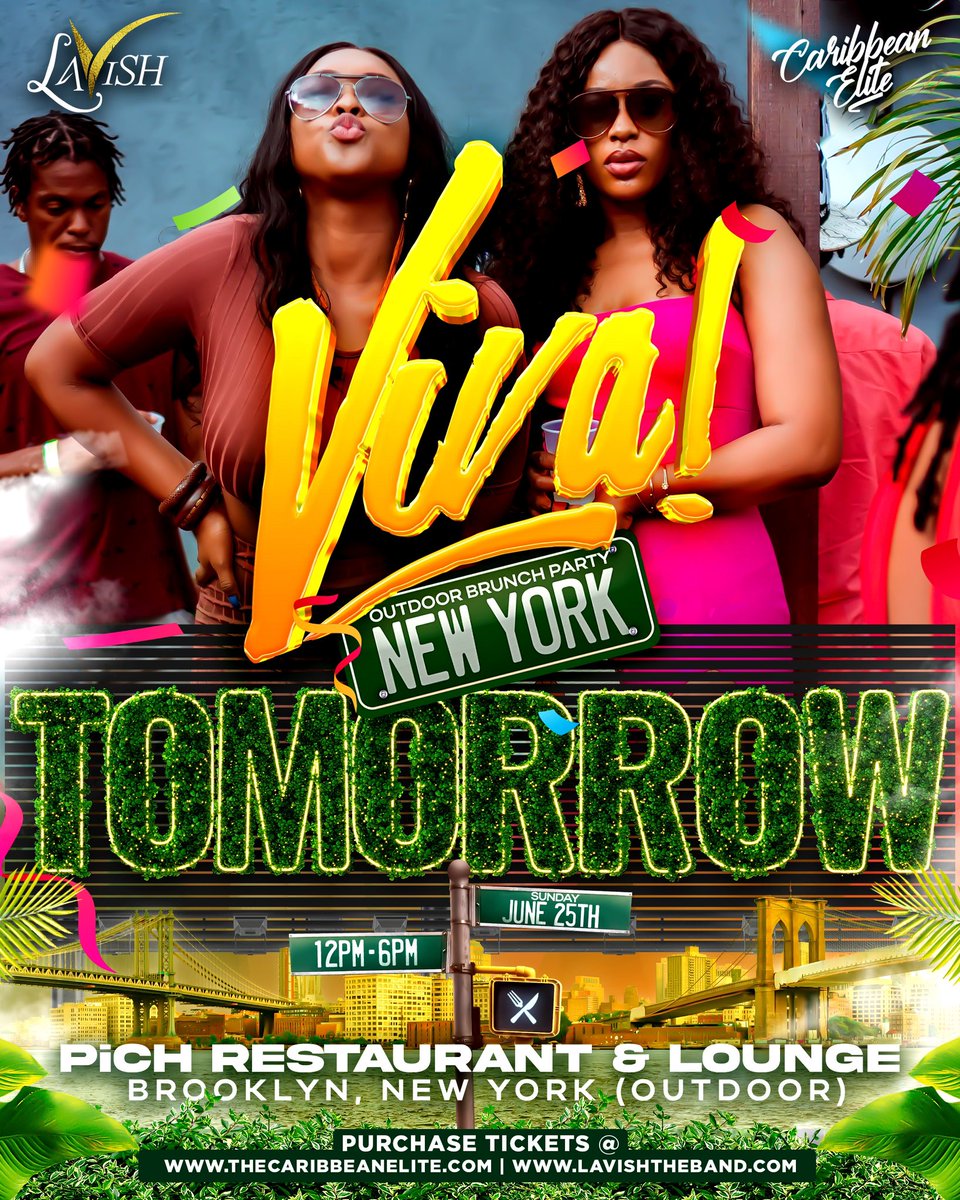 _caribbeanelite's tweet photo. We can’t wait to see you TOMORROW!✨

🗓️ Sunday, 25th June
🥞 Brunch Inclusive
🌇 Outdoor 
👯 Brunch Chic

https://t.co/iuR7IqHUsR | https://t.co/nwv7Y6hz9T

@lavishtheband https://t.co/L0vDnTieY0