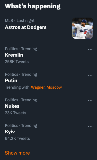 ButtBallsMcgoo's tweet photo. Really stoked about today's trending :')
Twitter, ya really think I care about baseball to the point it should be first? The literal worst sport.
#kremlin #putin #nukes #kyiv #baseballsucks https://t.co/85mLr9KB71
