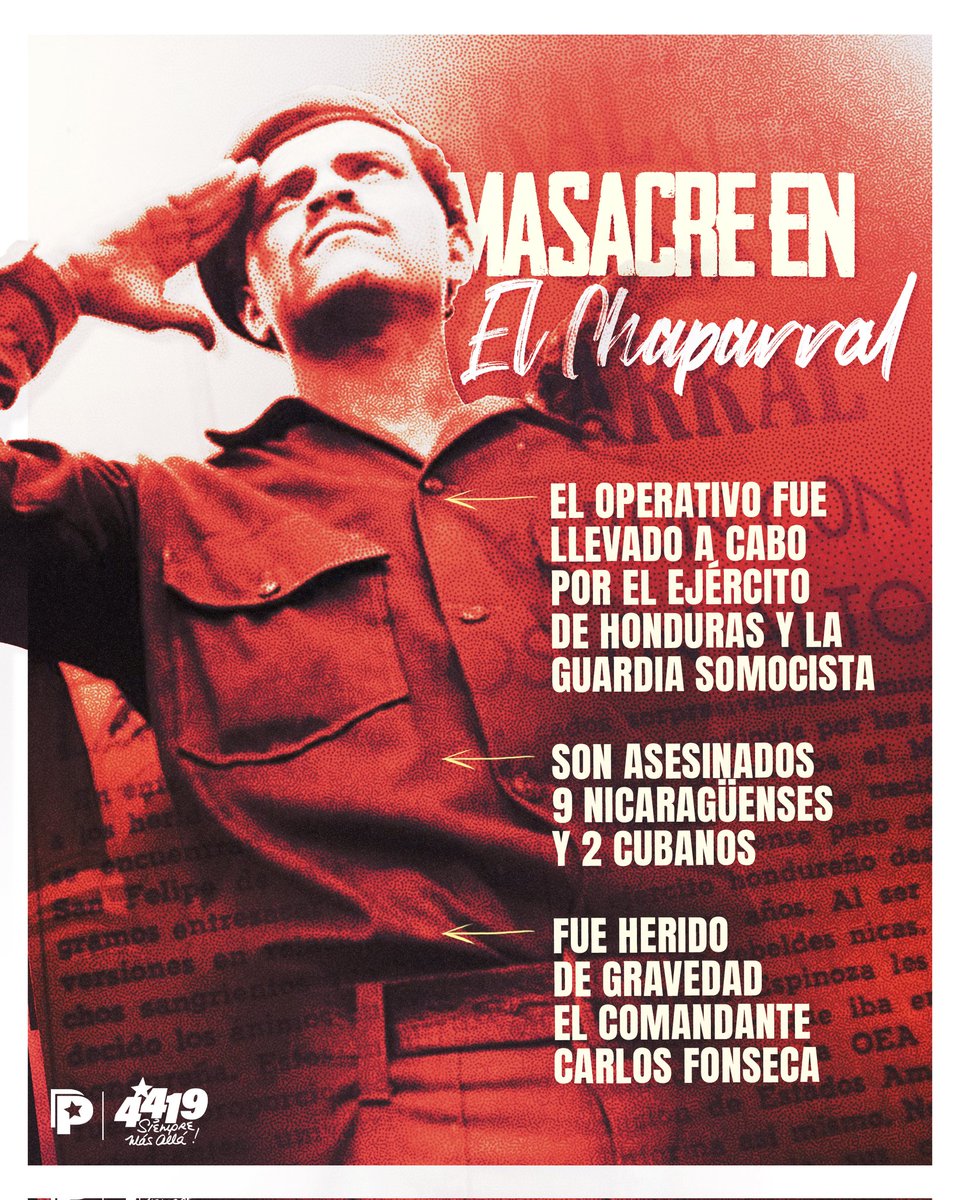 #Efeméride| El #24Junio de 1959 ocurrió la Masacre de El Chaparral, que fue un operativo conjunto entre el Ejército de #Honduras y la Guardia Nacional que atacó a un grupo guerrillero en el poblado de El Chaparral. 🇳🇮🔴⚫

🕊Cayeron 9️⃣ compañeros nicaragüenses, entre ellos Manuel