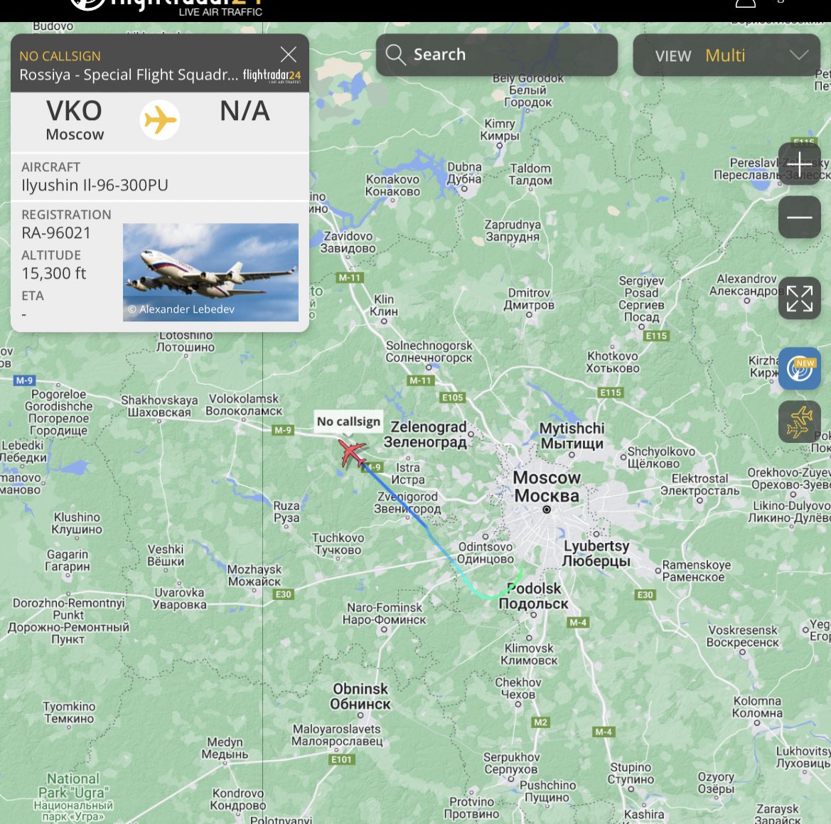 #Rossiya Special Flight Squadron
IL-96-300-PU 
RA-96021

Second IL-96-300-PU up from Moscow in last few hours. Again don’t know how/if related to current situation