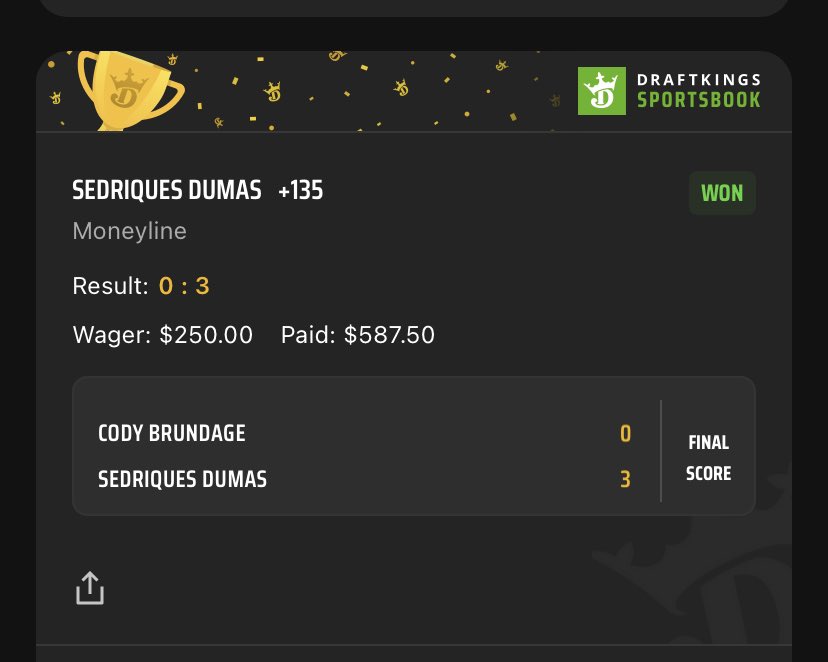 beatthesteam's tweet photo. Nice start to the morning.
Dumas +140 β
Dumas +135 β
When the haters hate, I strike.
#UFConABC5
#TeamSteam
#SweatTank
πΆ πΆ πΆ https://t.co/BD6Z3Yv4Ok