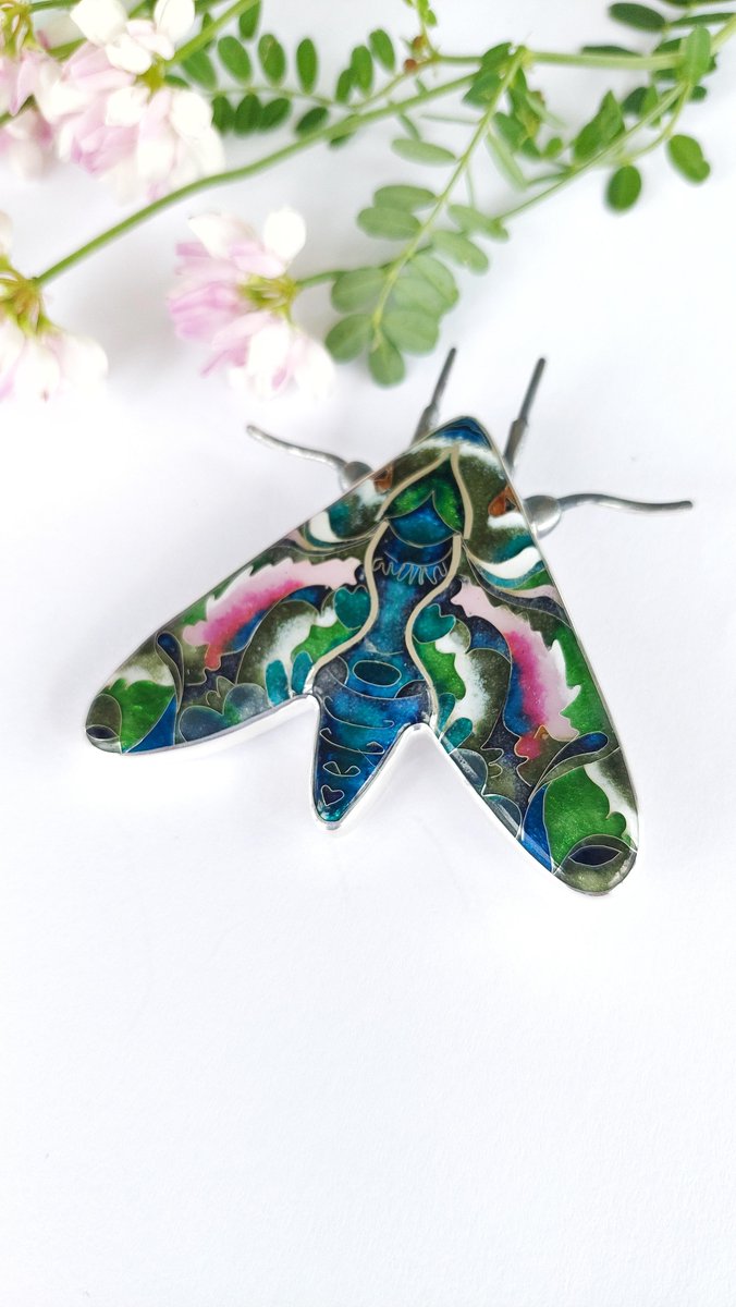 Silver Moth with Cloisonne enamel [by Elsanijewelry]
  
 #teamlove #jewelry