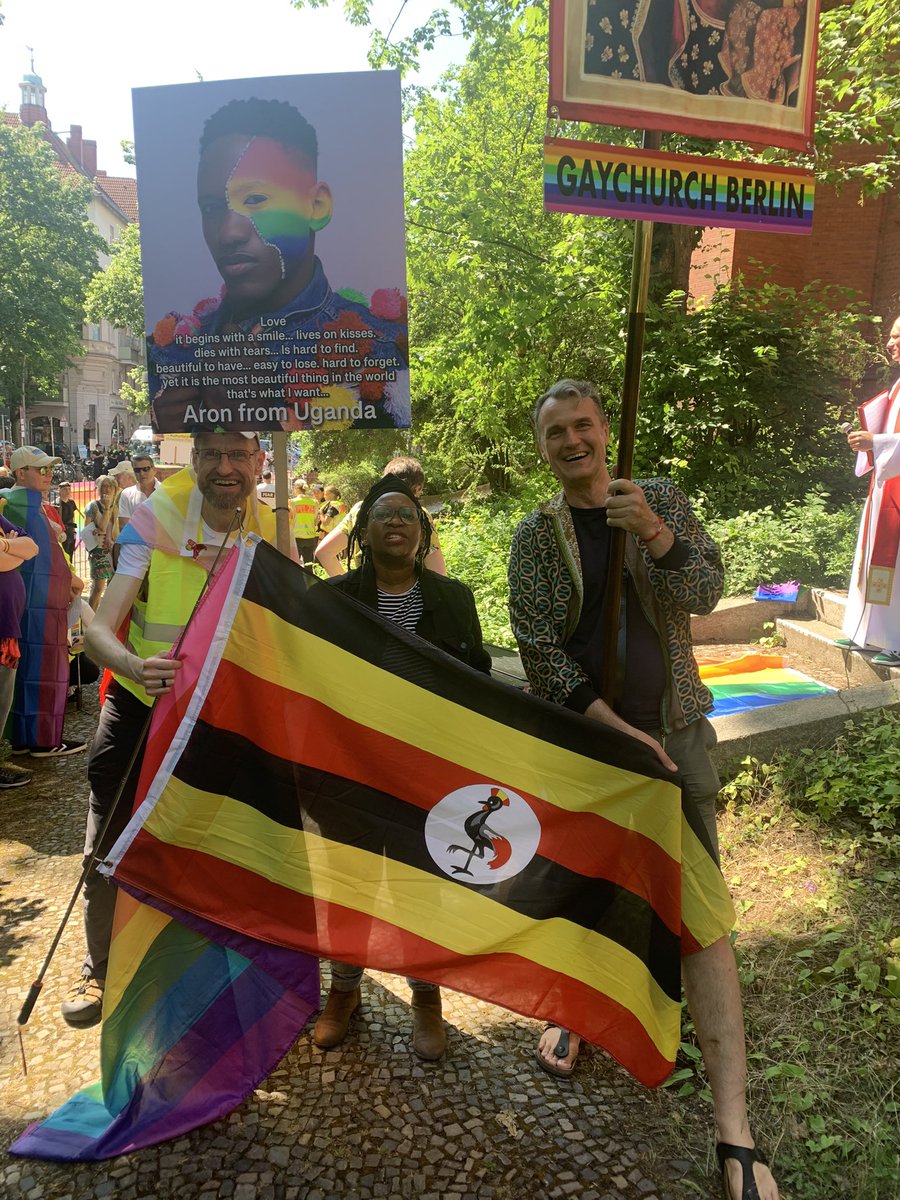 #EastPRIDEBerlin started with prayer led by GayChurch Berlin. I am carrying the Ugandan flag stitched together with the rainbow flag. We are marching through Berlin and heading to the @UGEmbassyBerlin. We goooo, we gooooo!