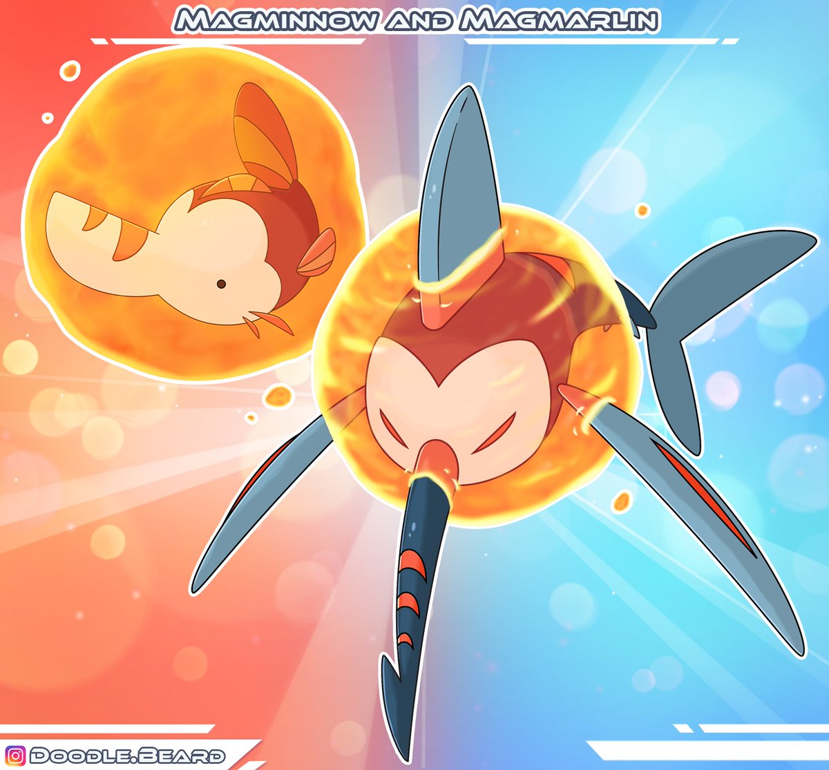 The Fire/Water Type Pokemon are here, Magminnow and Magmarlin! #pokemon #fakemon #swordfish #lava