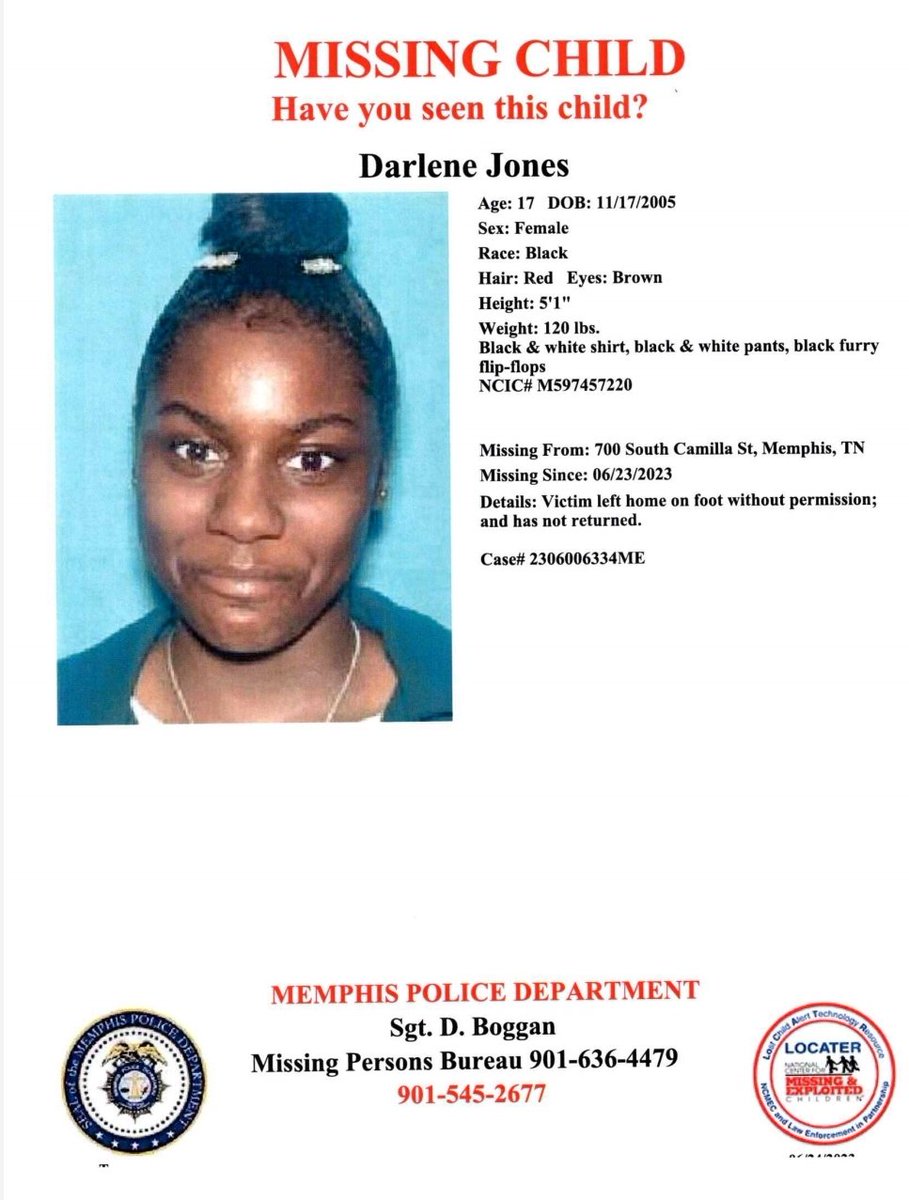 MEM_PoliceDept's tweet photo. Have you seen Darlene Jones?
Report# 2306006334ME https://t.co/hTXBbfrWAT
