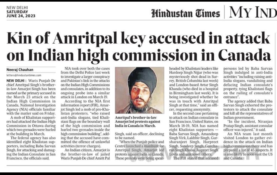 “Waris Panjab De” organisation will take strict legal action against @htTweets and @neerajwriting for defaming Amarjot Singh being Brother-in-law of Bhai Amritpal Singh by falsely stating that Amarjot singh has been named as the primary accused in the March 23 attack(1/2)