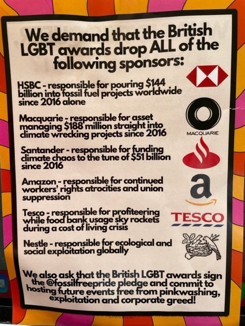 @mikeinpride It was an honour to speak about historic LGBT+ solidarity yesterday at this protest about the LGBT Award's choice of sponsorship. These corporations offer sponsorship because they don't have any friends, no-ne likes them. Here's why...