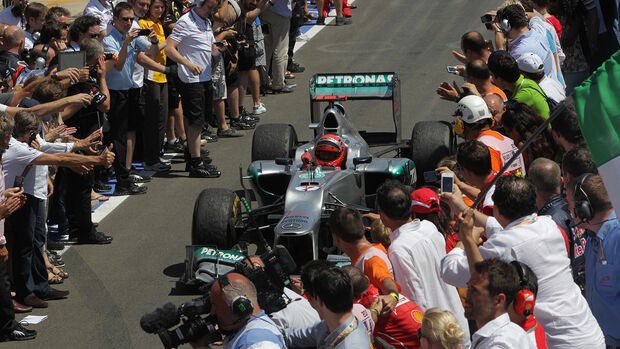 Last year racing, last time spraying champagne, last podium, last F1 race in Valencia – Michael finishes the European GP on 3rd position #OTD 2012   @MercedesAMGF1 @F1 #KeepFighting #TeamMSC   Pics: AFP / Wolfgang Wilhelm