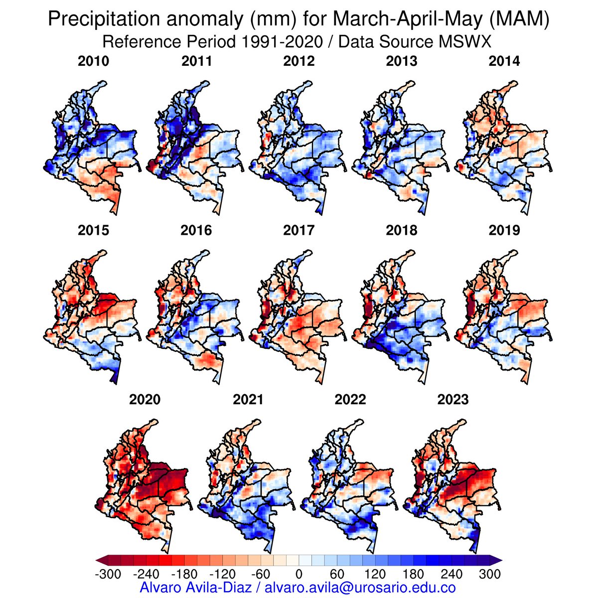 Alvaro_Climate's tweet image. Colombia&apos;s precipitation anomaly for March-Abril-May relates to the 1991–2020 climatology reference period. #IDEAM #Precipitation #Climate #mswx #CienciasdelSistemaTierra #ClimateVariability
