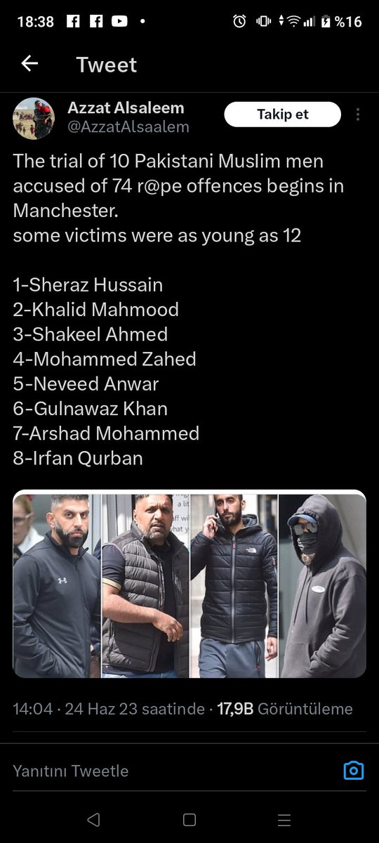 @kacaksorunu 74 tecavüz suçuyla itham edilen 10 Pakistanlı Müslüman erkeğin davası Manchester'da başladı.
 bazı kurbanlar 12 yaşındaydı