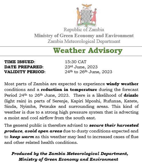 WEATHER ADVISORY