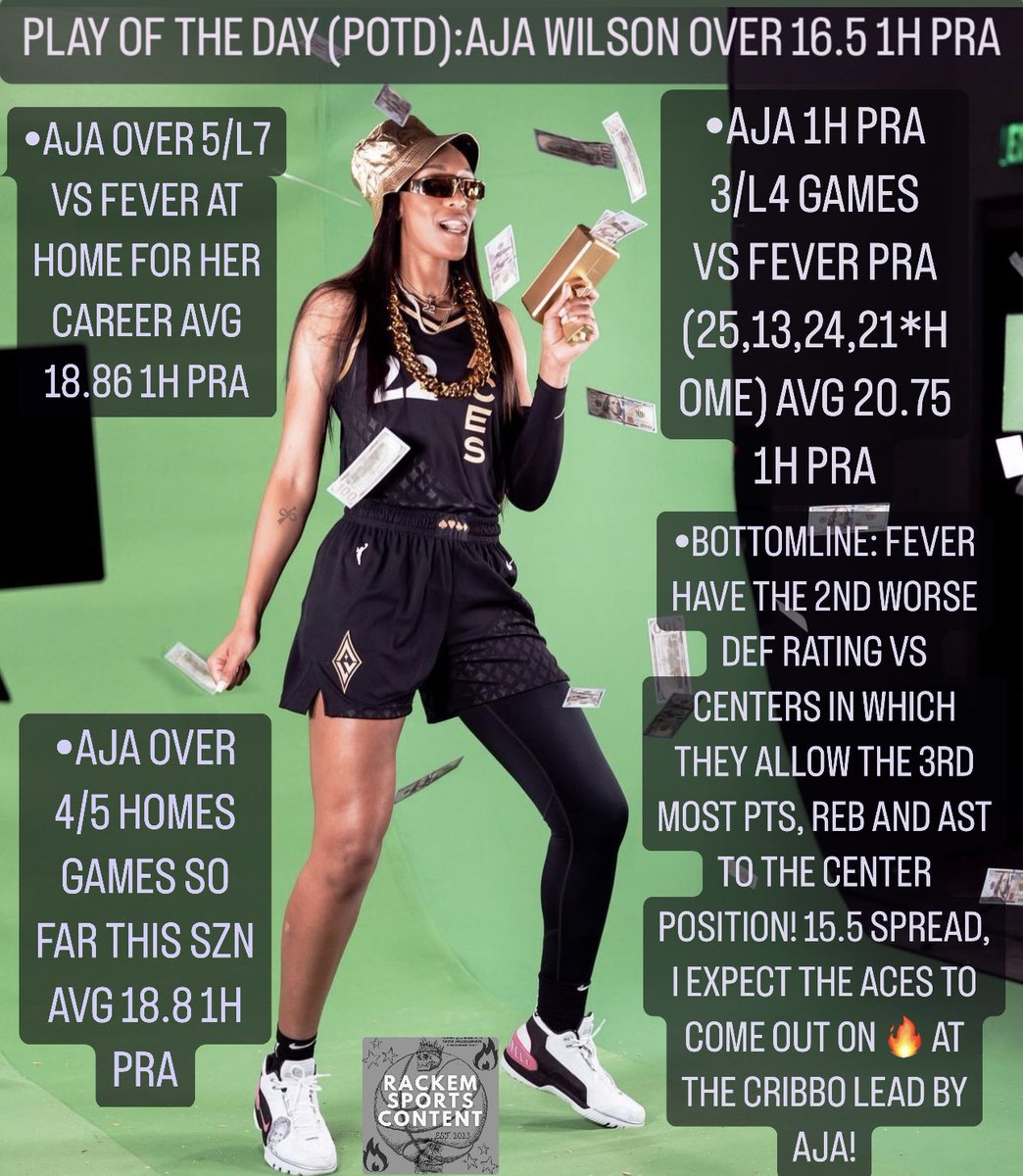 🔥🔥 PLAY OF THE DAY 🔥🔥(POTD):

AJA WILSON OVER 16.5 1H PRA

 #POTD #PLAYOFTHEDAY #PrizePicks #playerprops #freeplays #freepicks #DFS #nbabets #Gambling #gamblingtwitter #sportsbetting  #sportsgambling #parlay #NBA  #PrizePicksNBA #prizepicklocks #WNBA #ajawilson