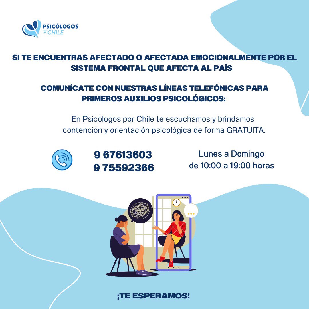 Si te encuentras afectada o afectado emocionalmente por el #SistemaFrontal que afectas a algunas regiones del país no dudes en llamarnos, nuestro equipo de #psicologos estará ahí para escucharte de manera #gratuita