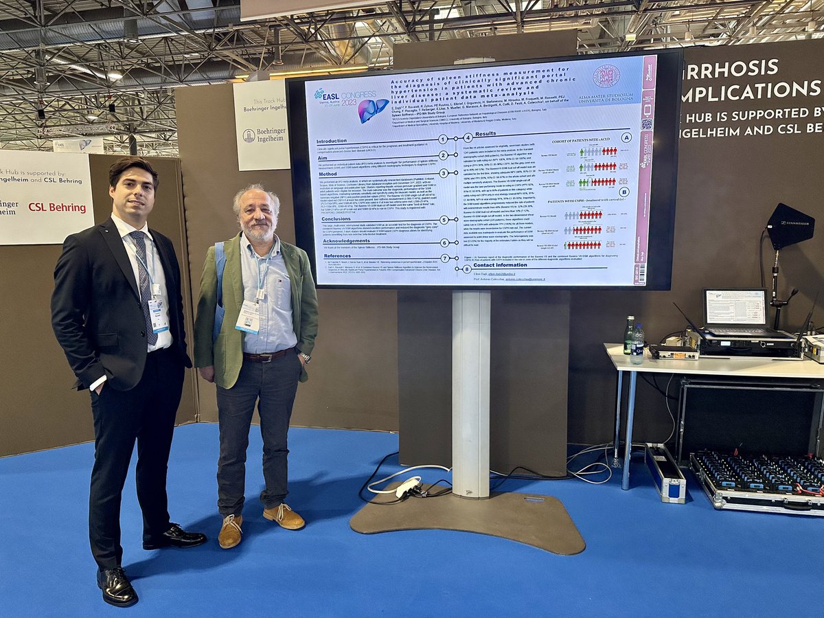 Exciting presentation at #EASL2023! 
Our #IPD #metaanalysis on #SpleenStiffnessMeasurament on CSPH diagnosis is now accepted in @LancetGastroHep 🔜
✅ @BavenoVII➕SSM can identify patients should be treated with #NSBB
#LiverTwitter #EASLCongress