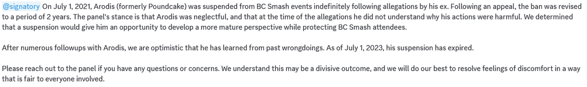 BCSmashSafety's tweet photo. Arodis ban expiration https://t.co/QwZq1N4EjS