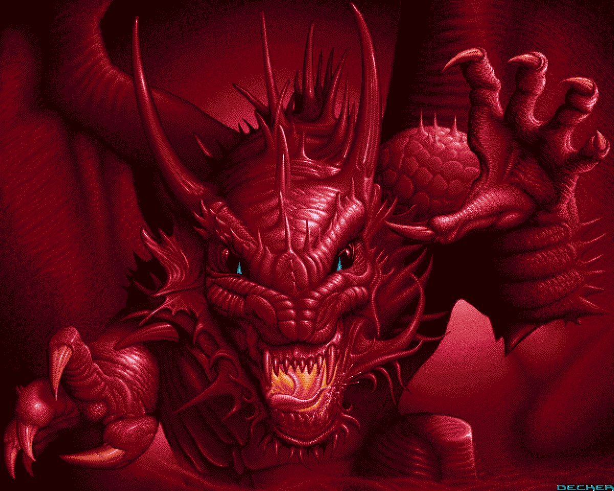 "The Red Dragon" by Decker
640 x 512 Pixels, 16 Colors (upscaled)
#Demoscene #Pixelart #Pixelartist #digitalart #DigitalArtist